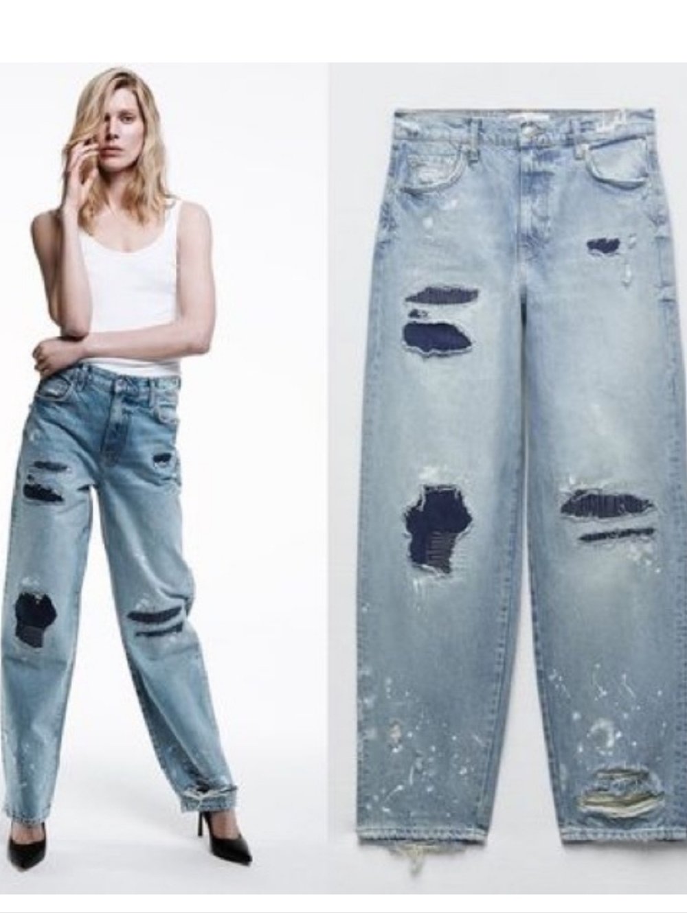 Trendy Zara Light Blue Distressed High-Rise Boyfriend Women’s Jeans